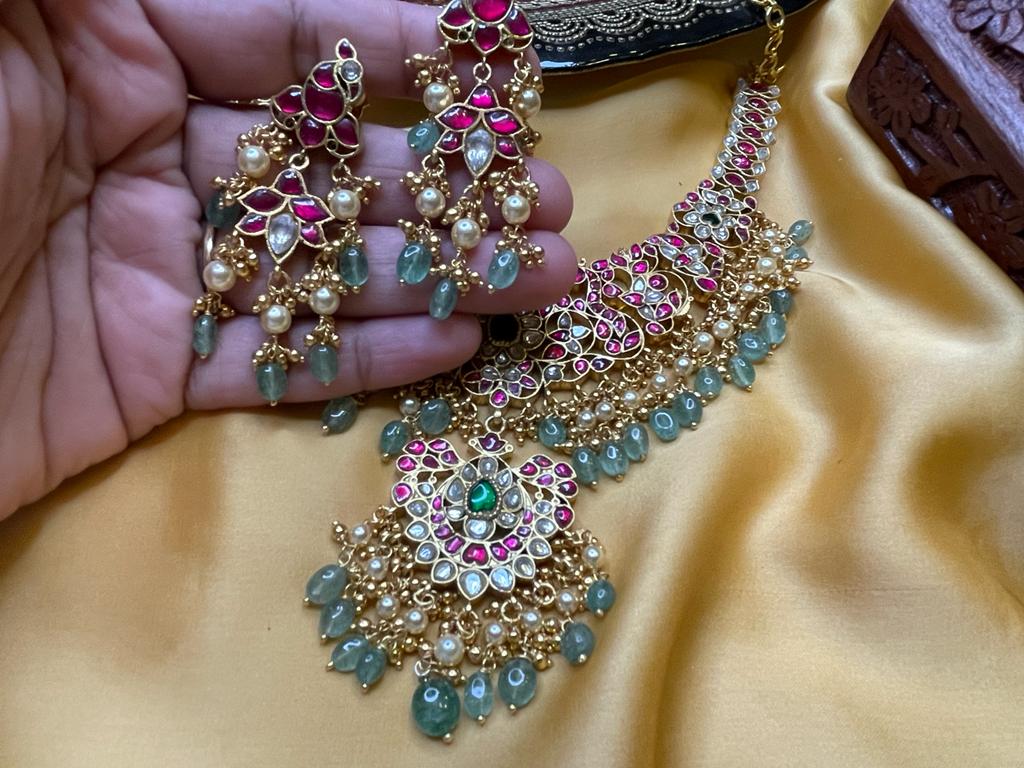 92.5 Silver base Kundan Jadau necklace
