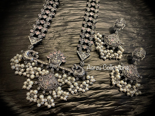 German Silver stone temple Necklace Set