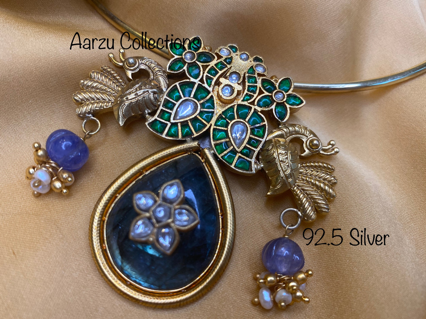 92.5 Silver Fusion collection hasli with pendant - 67 gms