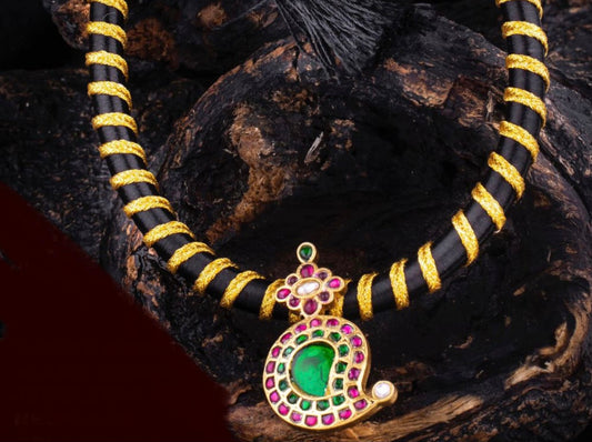 Kundan jadau black thread necklace