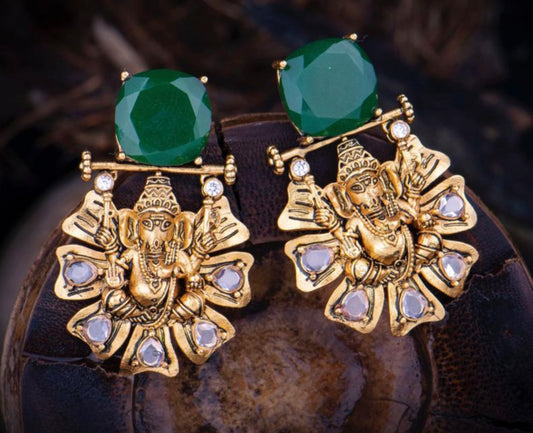 Temple Earrings - Emerald