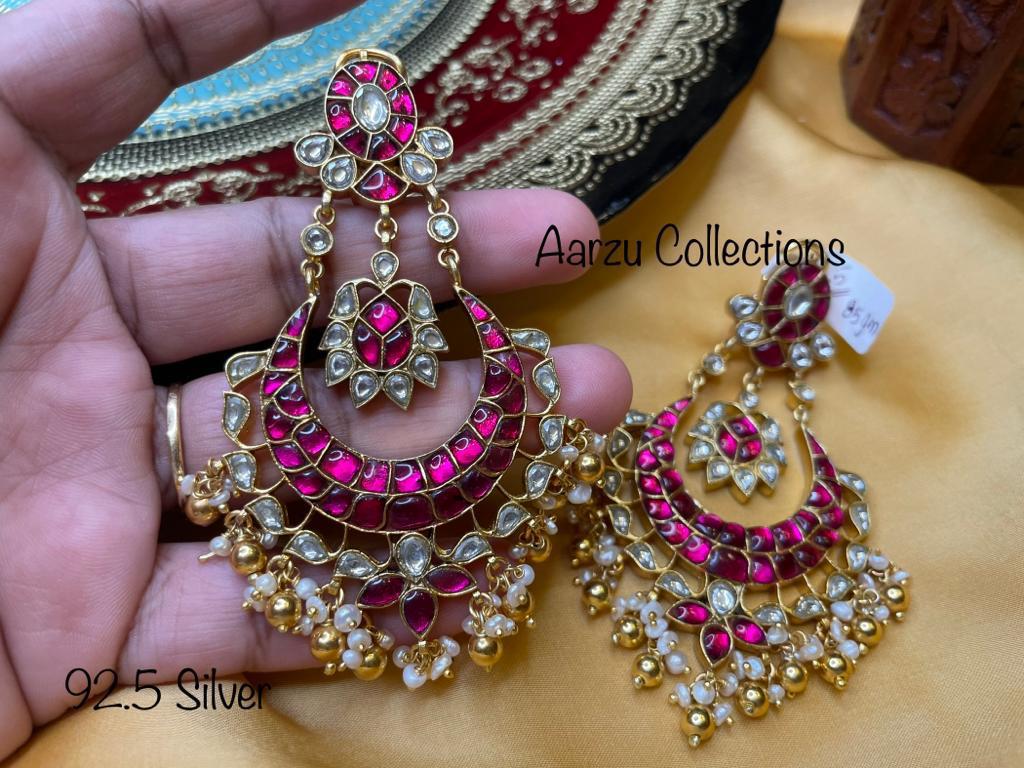 92.5 Silver base Kundan Jadau statement Chandbali -85gms