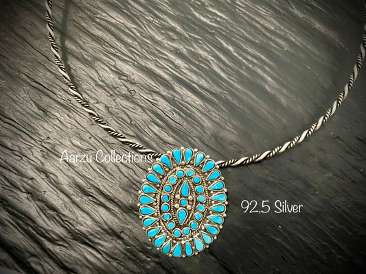 92.5 Silver Turquoise pendant with hasli - 36 gms
