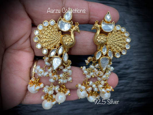 92.5 Silver peacock kundan Earrings