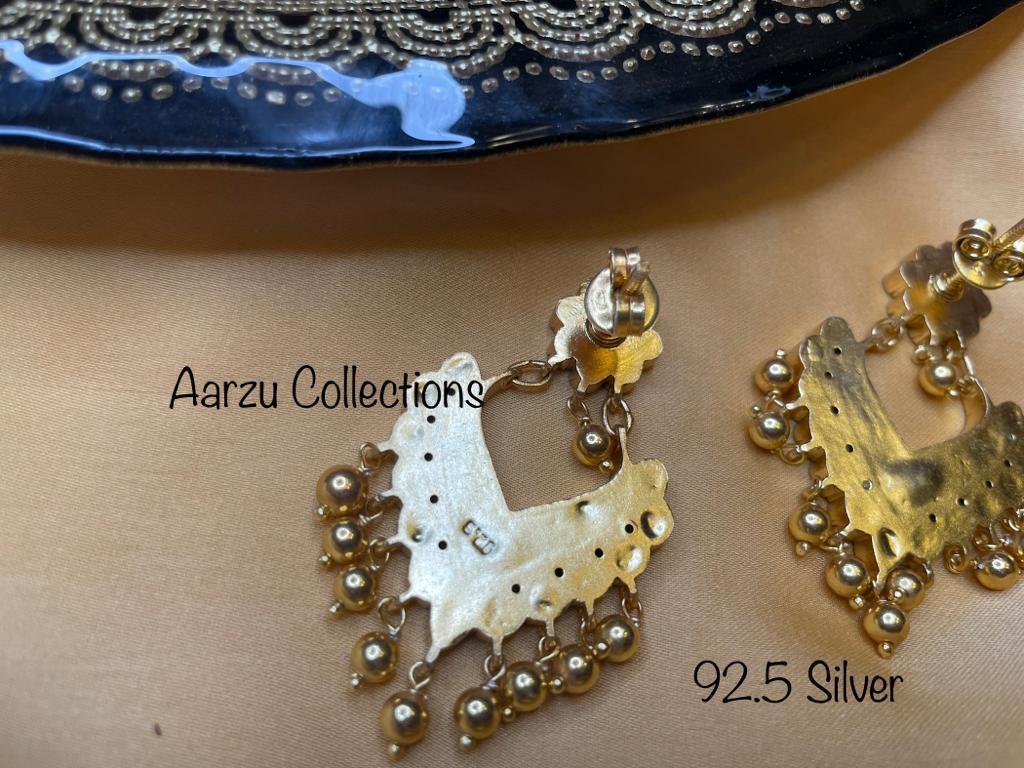 92.5 Silver base Kundan Jadau navratan Statement Earrings - 36gms