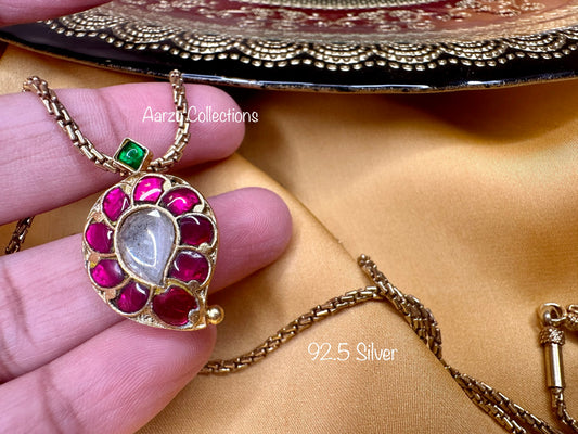 92.5 Silver kundan jadau dainty pendant