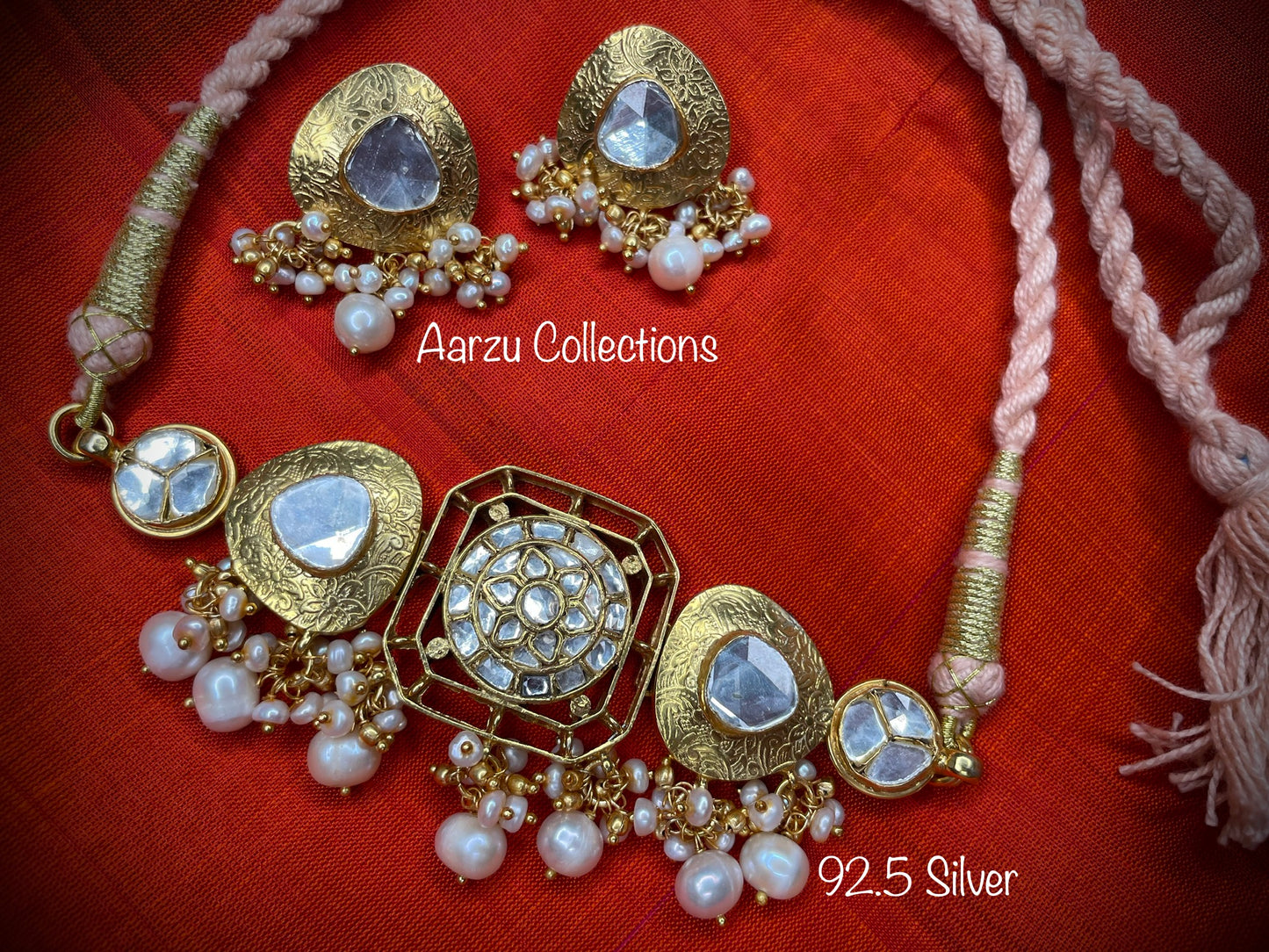 92.5 Silver designer inspired uncut kundan choker with earrings