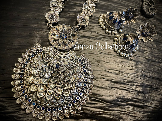 German Silver Necklace set - Navy blue