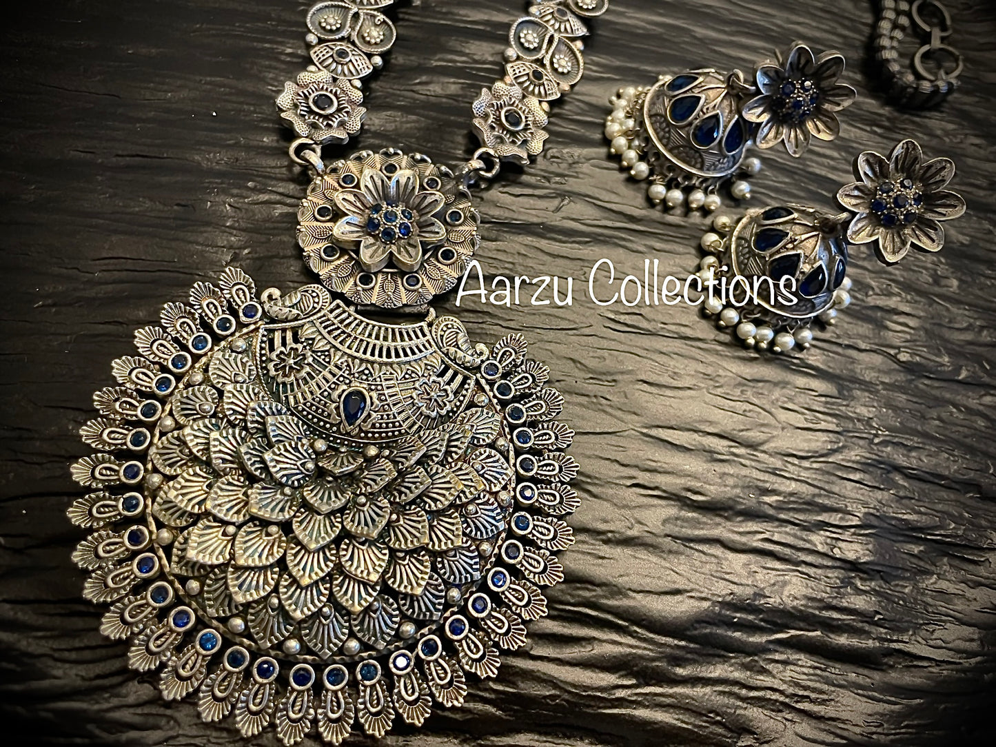 German Silver Necklace set - Navy blue